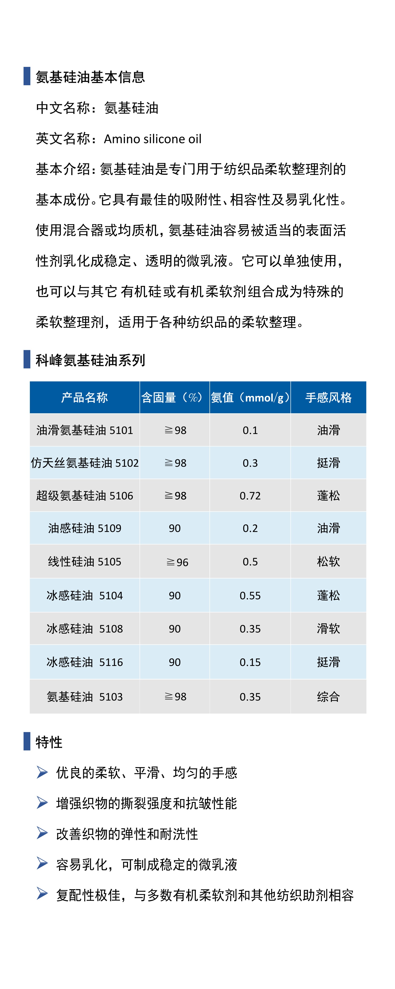 氨基硅油系列匯總